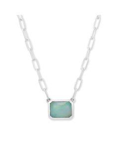 STERLING SILVER EMERALD SHAPE OPAL SOLITAIRE NECKLACE 