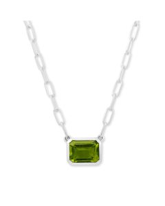 STERLING SILVER EMERALD SHAPE PERIDOT SOLITAIRE NECKLACE