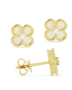 YELLOW GOLD MOTHER OF PEARL FLOWER STUD EARRINGS