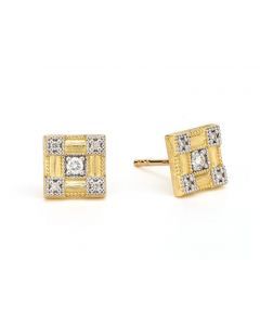 Yellow Gold Square Diamond Stud Earrings