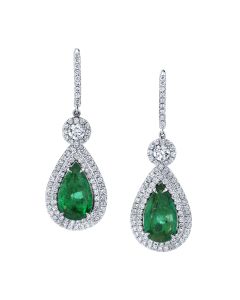 Pear Shape Emerald and Diamond Earrings