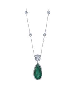 11.57CT EMERALD AND DIAMOND DROP NECKLACE