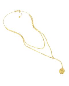 YELLOW GOLD TWO-STRANDED FLUTED PENDANT CHOKER NECKLACE