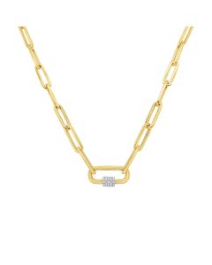14k Gold and Diamond Charm Holder on 18" Paperclip Chain