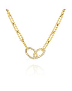 14k Gold and Diamond Hinged Double Link Paperclip Necklace