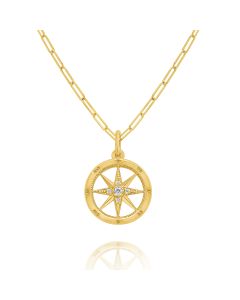 14k Gold and Diamond Compass Necklace