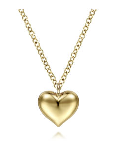 Yellow Gold Puff Heart Pendant Necklace