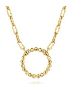 GABRIEL & CO 14K YELLOW GOLD BUJUKAN BALL CIRCLE NECKLACE WITH HOLLOW PAPER CLIP CHAIN