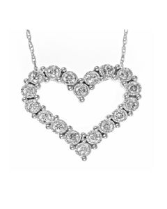 14K WHITE GOLD "MIRACLE TOP" HEART DIAMOND PENDANT NECKLACE