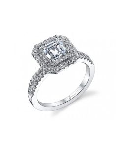 Sylvie Classic Emerald Cut Diamond Center Double Halo Engagement Ring