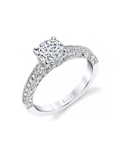 Sylvie Designer Engraved Solitaire Diamond Engagement Ring