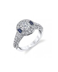 Sylvie Halo Diamond Engagement Ring With Sapphire Accents