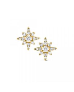 Yellow Gold Diamond Star Cluster Stud Earrings