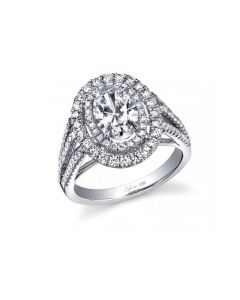 Sylvie Designer Double Halo Triple Shank Diamond Engagement Ring
