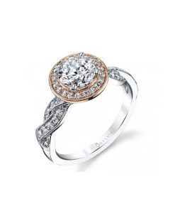 Sylvie Crisscross Rose and White Gold Halo Diamond Engagement Ring