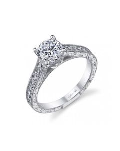 Sylvie Vintage Engraved Diamond Engagement Ring