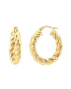 14K YELLOW GOLD OVAL TWISTED HOLLOW HOOPS